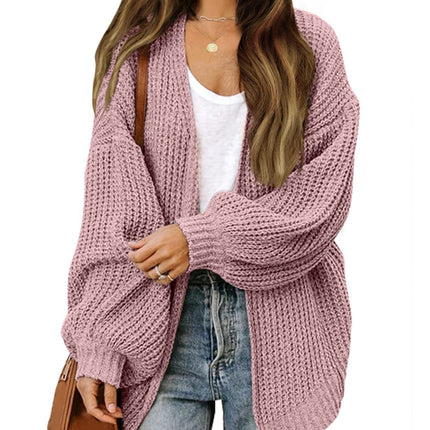 Women's Long Oversized Lantern Sleeve Cardigan Sweater Casual with Pockets Oversized Chunky Knit Sweater