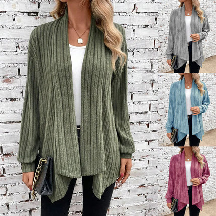 Women's Spring and Autumn Cardigan Knit Jacket Tops Long Sleeve Cardigan Line Knit Solid Color Casual Loose Outerwear Jacket