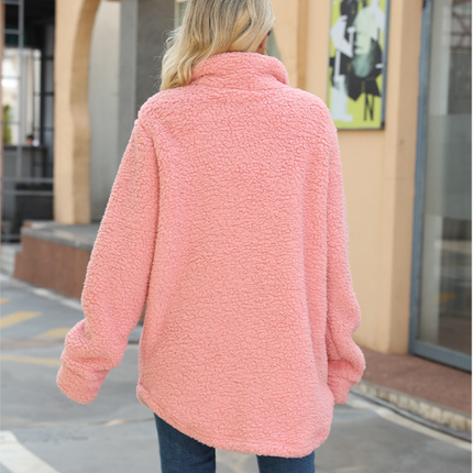 Winter Women's Plush Coat Button Lapel Long Sleeve Sleeve Wide Coat Fashion Casual Bubble Fleece Warm Coat