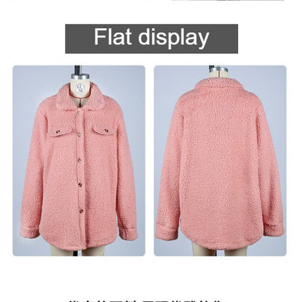 Winter Women's Plush Coat Button Lapel Long Sleeve Sleeve Wide Coat Fashion Casual Bubble Fleece Warm Coat