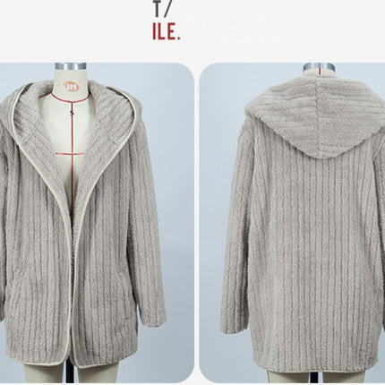 Fall Winter Hooded Cardigan Coat for Women Solid Comfy Mid-Length Sweater Relaxed Casual Long Sleeve Outerwear