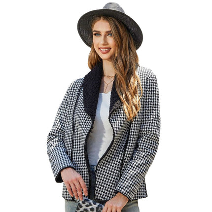 Women's Plaid Cardigan Jacket Womens Winter Warm Plush Coat Shirts Lapel Zipper Jackets Shacket