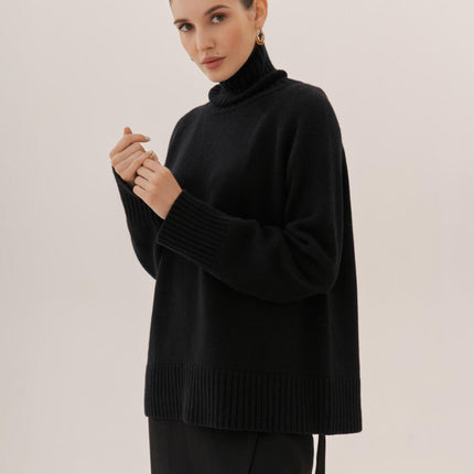 Women's Turtleneck Sweater Autumn and Winter Basic Long Sleeve Knit Hundred Solid Color Plug Sleeve Sweater