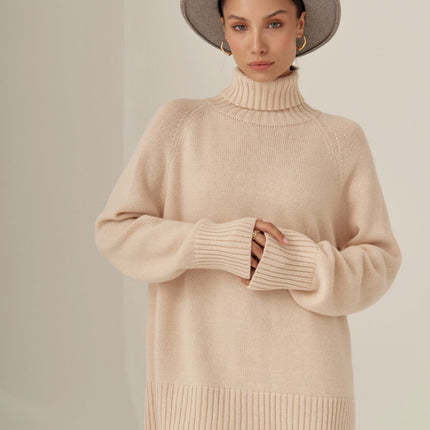 Women's Turtleneck Sweater Autumn and Winter Basic Long Sleeve Knit Hundred Solid Color Plug Sleeve Sweater