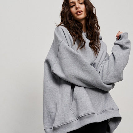 Women's Autumn and Winter Hooded Loose Sweatshirt Women's Autumn and Winter Solid Color Shaker Pullover Pocket Sweatshirt