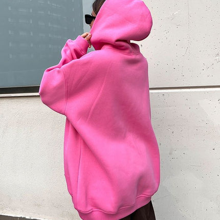 Women's Autumn and Winter Hooded Loose Sweatshirt Women's Autumn and Winter Solid Color Shaker Pullover Pocket Sweatshirt