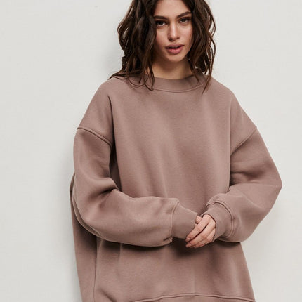 Women's Autumn and Winter Round Neck Loose Sweatshirt Women Autumn and Winter Solid Color Rocking Grain Velvet Pullover Sweatshirt