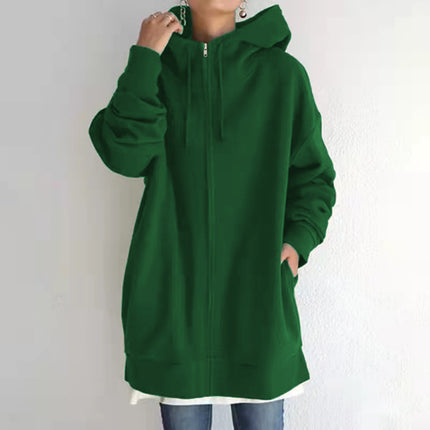 Women's Zipper Long Hoodie Casual Fleece Comfortable Fall Hooded Sweatshirt Long Sleeve with Pockets Oversized Jacket 1