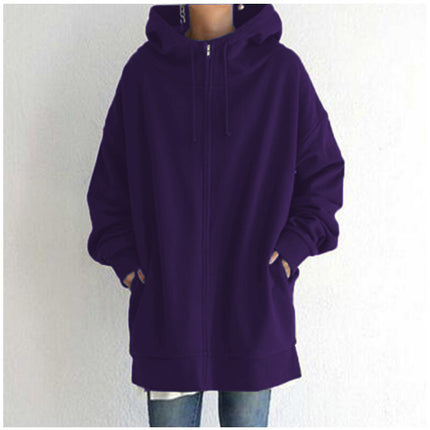 Women's Zipper Long Hoodie Casual Fleece Comfortable Fall Hooded Sweatshirt Long Sleeve with Pockets Oversized Jacket