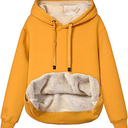 Women's Winter Thick Warm Padded Lined Drawstring Hooded Sweatshirt with Pocket Pullover Top Women's Hooded Sweatshirt