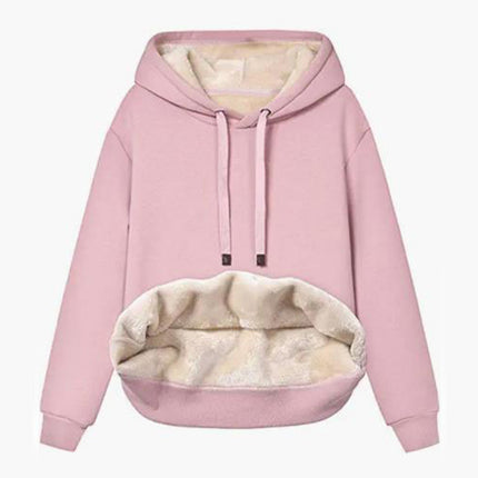 Women's Winter Thick Warm Padded Lined Drawstring Hooded Sweatshirt with Pocket Pullover Top Women's Hooded Sweatshirt