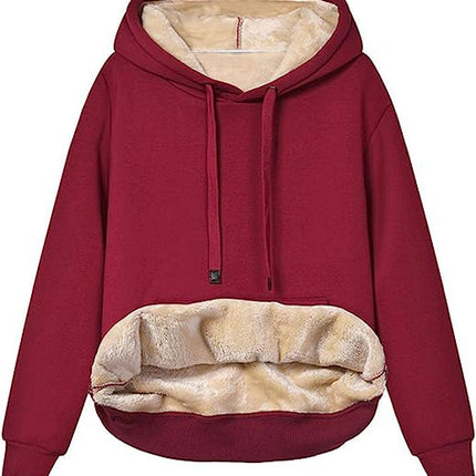 Women's Winter Thick Warm Padded Lined Drawstring Hooded Sweatshirt with Pocket Pullover Top Women's Hooded Sweatshirt