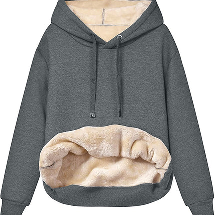 Women's Winter Thick Warm Padded Lined Drawstring Hooded Sweatshirt with Pocket Pullover Top Women's Hooded Sweatshirt