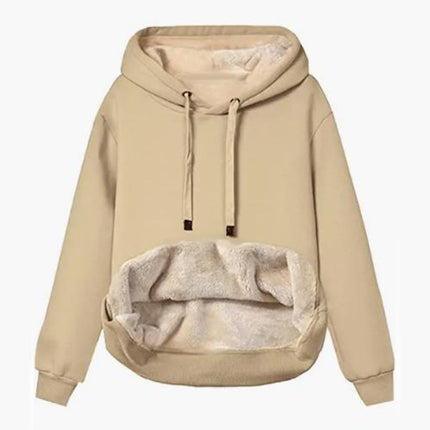 Women's Winter Thick Warm Padded Lined Drawstring Hooded Sweatshirt with Pocket Pullover Top Women's Hooded Sweatshirt