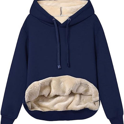 Women's Winter Thick Warm Padded Lined Drawstring Hooded Sweatshirt with Pocket Pullover Top Women's Hooded Sweatshirt