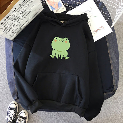 Women's Casual Hooded Jacket Frog Print Hooded Drawstring Pocket Sweatshirt Women's Hooded Long Sweatshirt