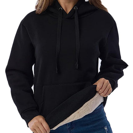 Women's Winter Thick Warm Padded Lined Drawstring Hooded Sweatshirt with Pocket Pullover Top Women's Hooded Sweatshirt