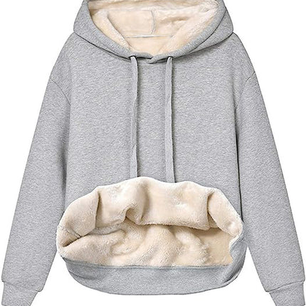 Women's Winter Thick Warm Padded Lined Drawstring Hooded Sweatshirt with Pocket Pullover Top Women's Hooded Sweatshirt