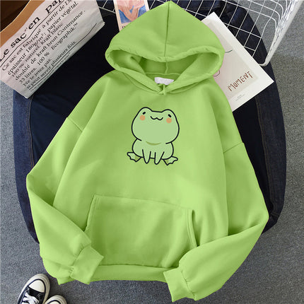 Women's Casual Hooded Jacket Frog Print Hooded Drawstring Pocket Sweatshirt Women's Hooded Long Sweatshirt