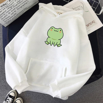 Women's Casual Hooded Jacket Frog Print Hooded Drawstring Pocket Sweatshirt Women's Hooded Long Sweatshirt