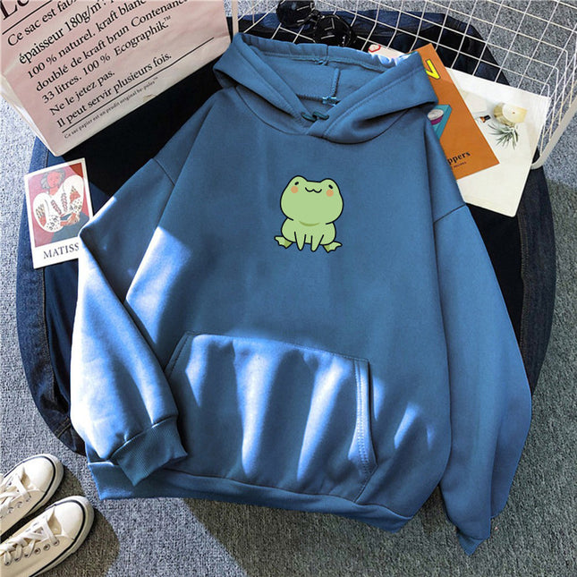 Women's Casual Hooded Jacket Frog Print Hooded Drawstring Pocket Sweatshirt Women's Hooded Long Sweatshirt 1