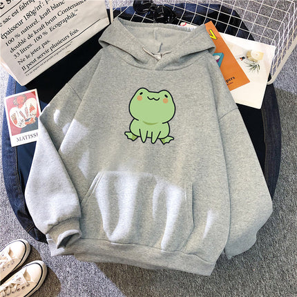 Women's Casual Hooded Jacket Frog Print Hooded Drawstring Pocket Sweatshirt Women's Hooded Long Sweatshirt