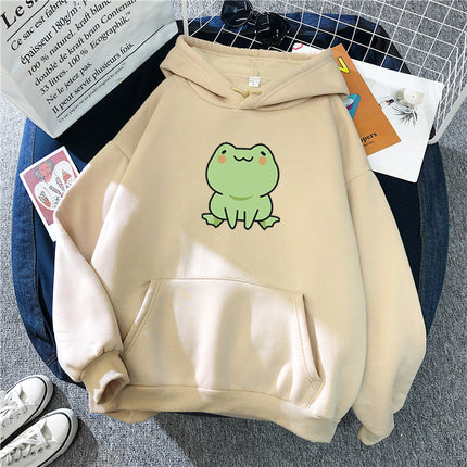 Women's Casual Hooded Jacket Frog Print Hooded Drawstring Pocket Sweatshirt Women's Hooded Long Sweatshirt