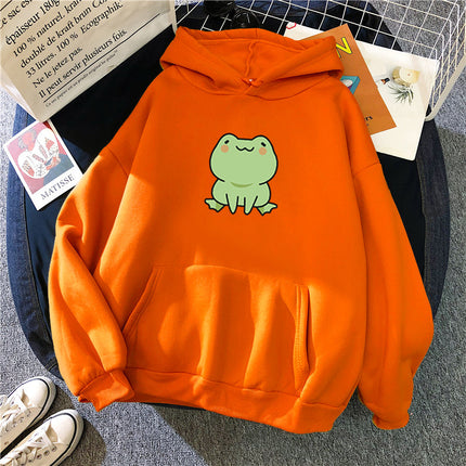 Women's Casual Hooded Jacket Frog Print Hooded Drawstring Pocket Sweatshirt Women's Hooded Long Sweatshirt