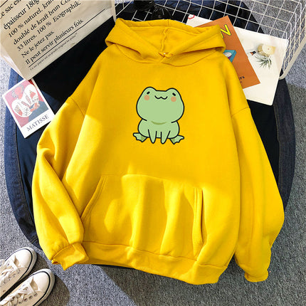 Women's Casual Hooded Jacket Frog Print Hooded Drawstring Pocket Sweatshirt Women's Hooded Long Sweatshirt