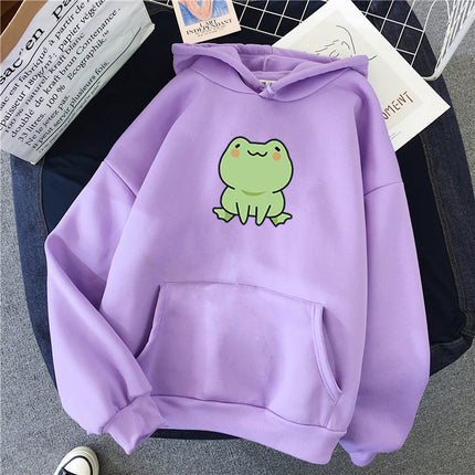 Women's Casual Hooded Jacket Frog Print Hooded Drawstring Pocket Sweatshirt Women's Hooded Long Sweatshirt