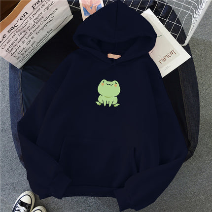 Women's Casual Hooded Jacket Frog Print Hooded Drawstring Pocket Sweatshirt Women's Hooded Long Sweatshirt