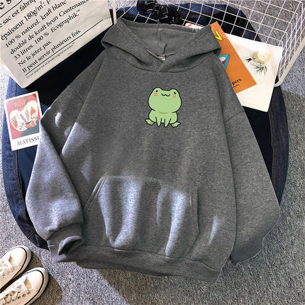 Women's Casual Hooded Jacket Frog Print Hooded Drawstring Pocket Sweatshirt Women's Hooded Long Sweatshirt