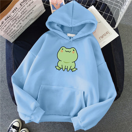 Women's Casual Hooded Jacket Frog Print Hooded Drawstring Pocket Sweatshirt Women's Hooded Long Sweatshirt