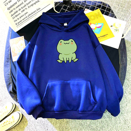 Women's Casual Hooded Jacket Frog Print Hooded Drawstring Pocket Sweatshirt Women's Hooded Long Sweatshirt