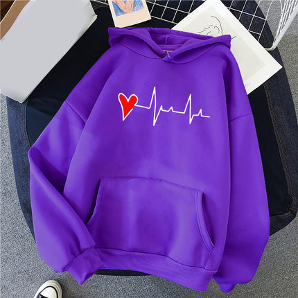 Women's Casual Hoodie Love Printed Couple Sweatshirt Long Sleeve Sweater Pullover with Pockets Autumn 2