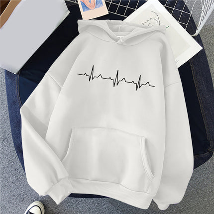 Women's Casual Hoodie Love Printed Couple Sweatshirt Long Sleeve Sweater Pullover with Pockets Autumn 2