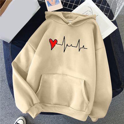 Women's Casual Hoodie Love Printed Couple Sweatshirt Long Sleeve Sweater Pullover with Pockets Autumn 2