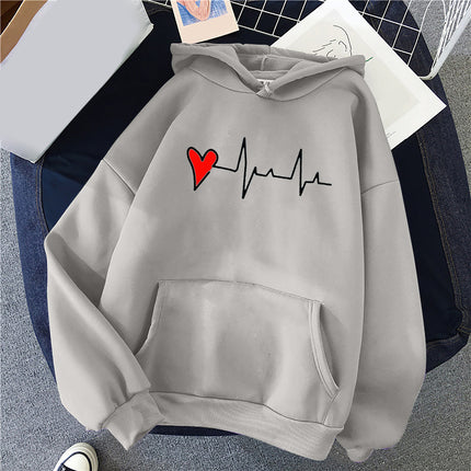 Women's Casual Hoodie Love Printed Couple Sweatshirt Long Sleeve Sweater Pullover with Pockets Autumn 2