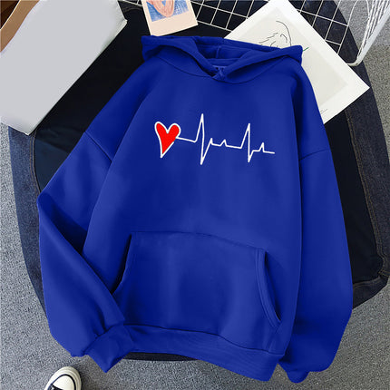 Women's Casual Hoodie Love Printed Couple Sweatshirt Long Sleeve Sweater Pullover with Pockets Autumn 2