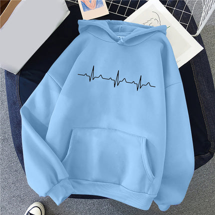 Women's Casual Hoodie Love Printed Couple Sweatshirt Long Sleeve Sweater Pullover with Pockets Autumn 2