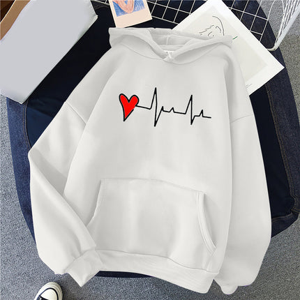 Women's Casual Hoodie Love Printed Couple Sweatshirt Long Sleeve Sweater Pullover with Pockets Autumn 2