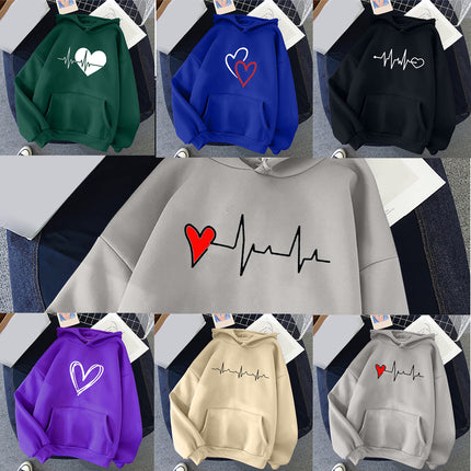 Women's Casual Hoodie Love Printed Couple Sweatshirt Long Sleeve Sweater Pullover with Pockets Autumn 2