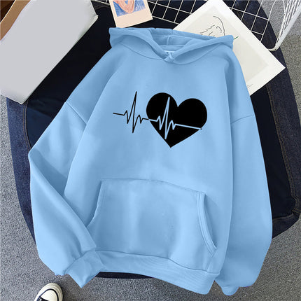 Women's Casual Hoodie Love Printed Couple Sweatshirt Long Sleeve Sweater Pullover with Pockets Autumn 2