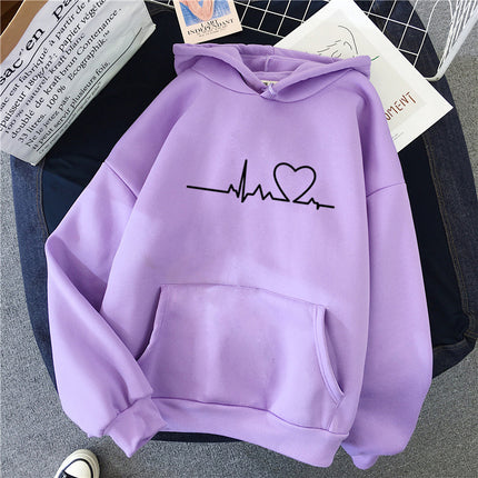 Women's Casual Hoodie Love Printed Couple Sweatshirt Long Sleeve Sweater Pullover with Pockets Autumn