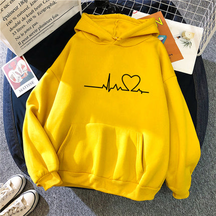 Women's Casual Hoodie Love Printed Couple Sweatshirt Long Sleeve Sweater Pullover with Pockets Autumn