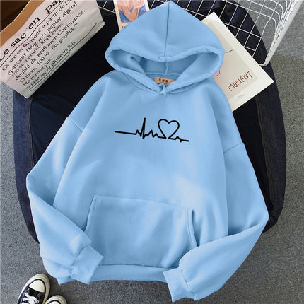 Women's Casual Hoodie Love Printed Couple Sweatshirt Long Sleeve Sweater Pullover with Pockets Autumn