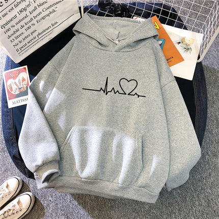 Women's Casual Hoodie Love Printed Couple Sweatshirt Long Sleeve Sweater Pullover with Pockets Autumn