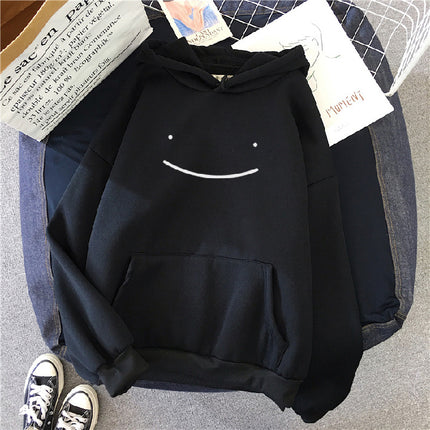 Fleece Sweatshirt Women's Fashion Kawaii Smiley Face Print Long Sleeve Hooded Padded Sweatshirt Pullover Hoodie Couple Sweatshirt