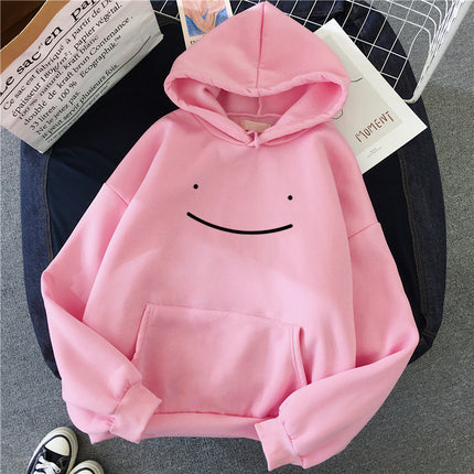 Fleece Sweatshirt Women's Fashion Kawaii Smiley Face Print Long Sleeve Hooded Padded Sweatshirt Pullover Hoodie Couple Sweatshirt 1