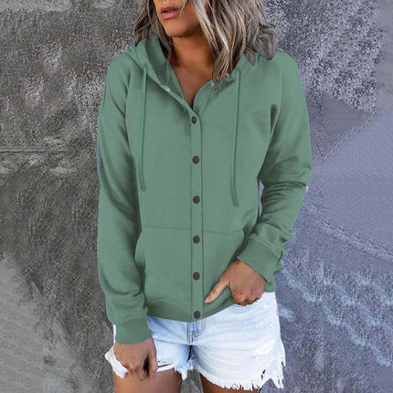 Women's Loose Casual Hooded Jacket Jogger Activewear Long Sleeve Kangaroo Pocket with Button Jacket Drawstring Hoodie